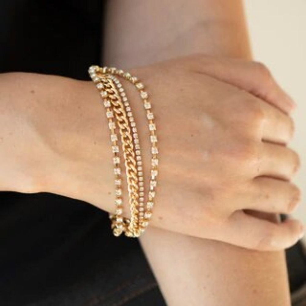 Gold Rhinestone Paparazzi Clasp Bracelet